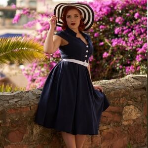 Miss Candyfloss Alessia 1950's Navy Swing Dress